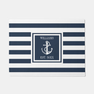 Familienname Maritimes Bootsanker Navyblauer Strei Fußmatte