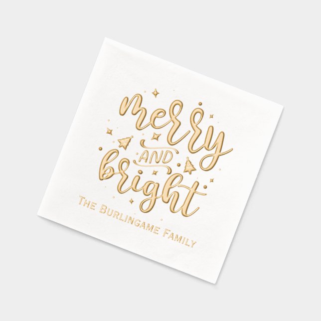 Familienname "Merry and Bright Typography" Servietten Mit Folie (Links)