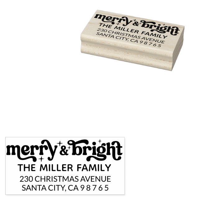 Familienname Merry Bright Weihnachten Rücksendeadr Gummistempel (Stempel)