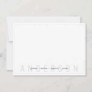 Familienname "Minimal Gray and Navy Blue Border" Mitteilungskarte