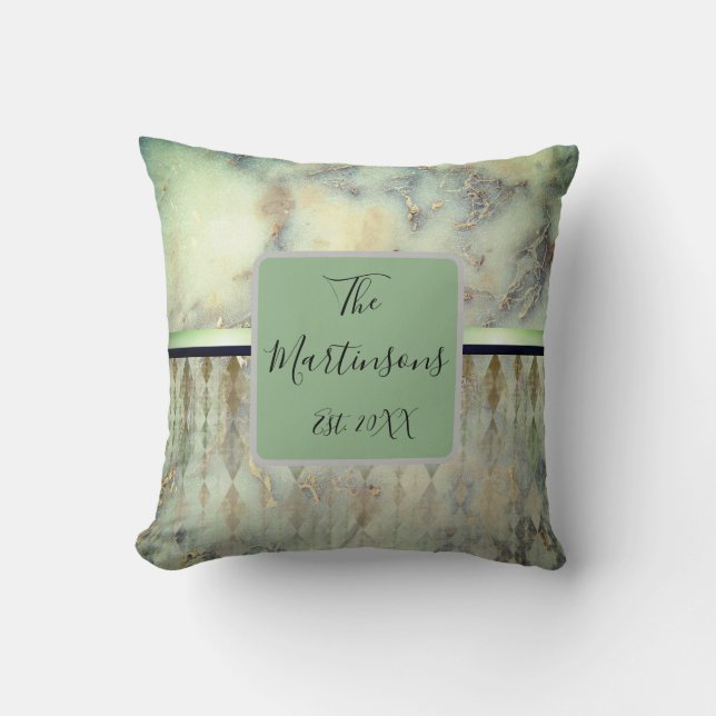 Familienname Minty Green Marble Harlequin Kissen (Vorderseite)