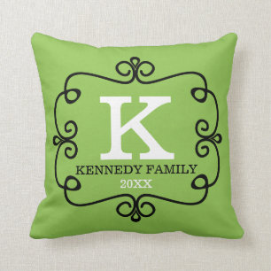 Familienname Mit Monogramm Lime Green Kissen