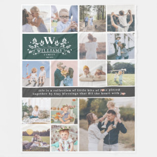 Familienname-Monogramm 15-Foto-Collage Fleecedecke