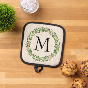 Familienname Monogramm Chic Antik Lorbeerkranz Topflappen