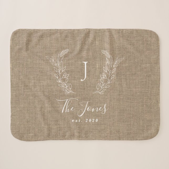 Familienname Monogramm personalisierter rustikaler Sherpadecke (Vorderseite (Horizontal))