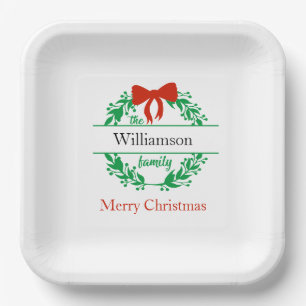 Familienname Monogramm Rot Grün Weihnachten Pappteller