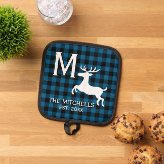 Familienname Monogramm rustikale Hirsche Silhouett Topflappen