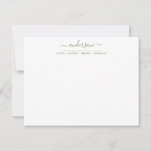Familienname Moss Green Script Calligraphy Mitteilungskarte