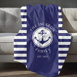 Familienname Nautical Anker Blau Streifen Muster Fleecedecke