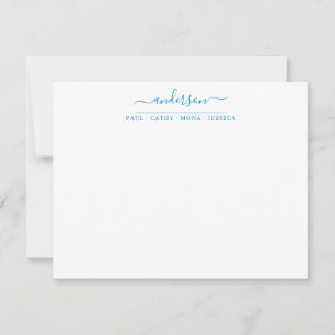 Familienname Ocean Blue Script Calligraphy Mitteilungskarte