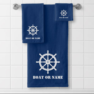 Familienname oder Schiff Nautical Ship Wheel Helm Badhandtuch Set