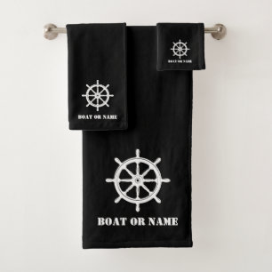 Familienname oder Schiff Nautical Ship Wheel Helm Badhandtuch Set