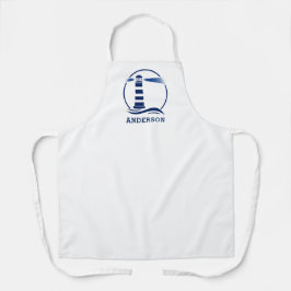 Familienname oder Text Lighthouse White Navy Blue Schürze