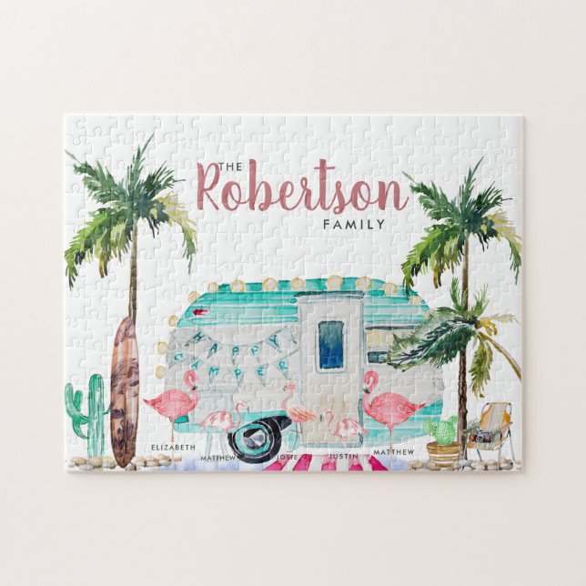 Familienname| Personalisierte Flamingo-Familie (Horizontal)