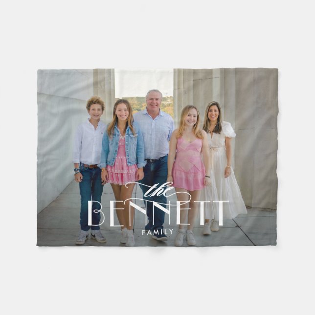 Familienname Personalisiertes Foto schwarz Fleecedecke (Vorderseite (Horizontal))