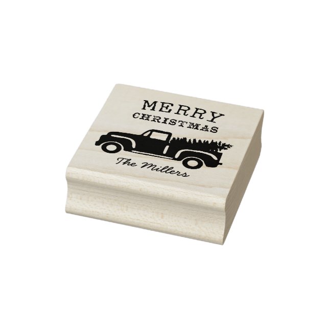 Familienname Pine Tree Truck Weihnachten Gummistempel (Stempel)
