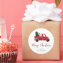 Familienname Red Truck Snowman Weihnachtsbaum