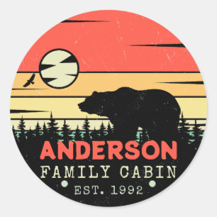Familienname Retro Pine Trees Bären Souvenirs Runder Aufkleber