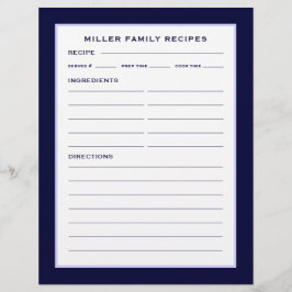 Familienname-Rezeptorseite | Einfache Navy Blue & 