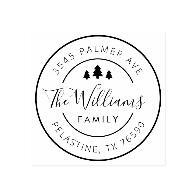 Familienname Rücksendeadresse rund Logo, Weihnacht Gummistempel (Prägung)