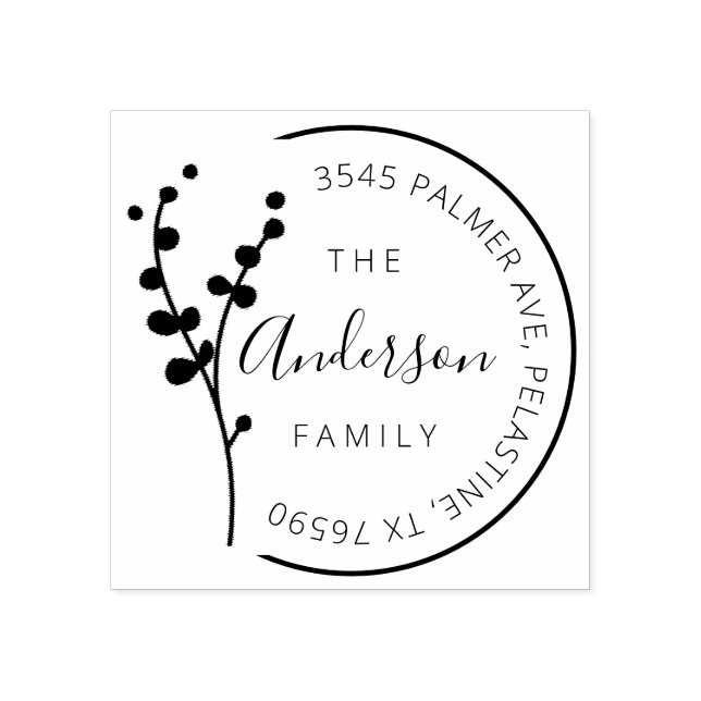 Familienname Rücksendeadresse rundes Logo Selbstfa Gummistempel (Prägung)