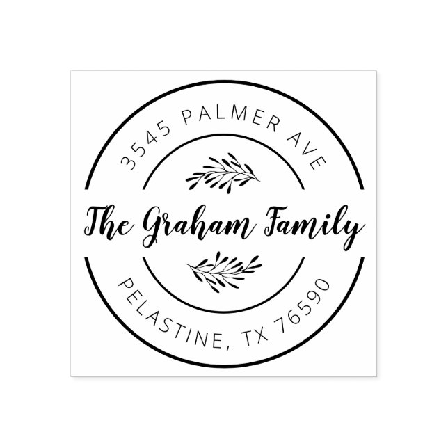 Familienname Rücksendeadresse rundes Logo Selbstfa Gummistempel (Prägung)