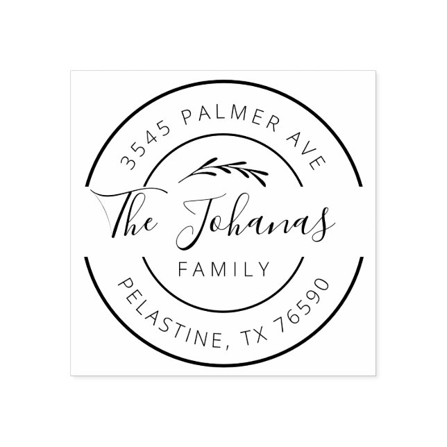 Familienname Rücksendeadresse rundes Logo Selbstfa Gummistempel (Prägung)