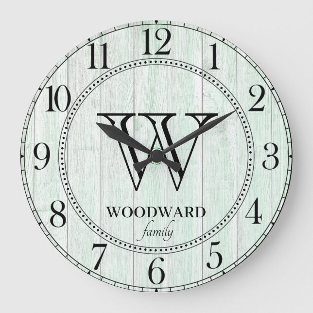Familienname Rustic Wood Lake House  Große Wanduhr (Vorderseite)