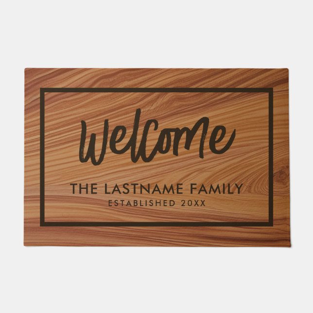 Familienname - Rustikale moderne Holzdrucke Fußmatte (Vorderseite)