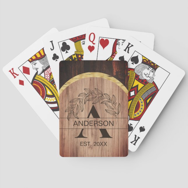 Familienname Rustikales Bauernhaus Holz Mit Monogr Spielkarten (Rückseite)