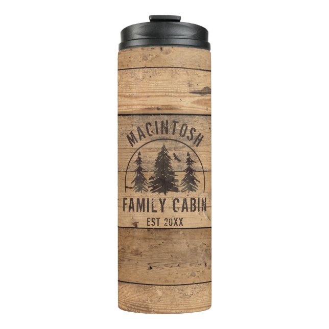 Familienname Rustikales Holz Personalisiert Thermosbecher (Vorderseite)