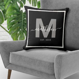 Familienname Schwarz Frischvermählten-Monogramm Kissen
