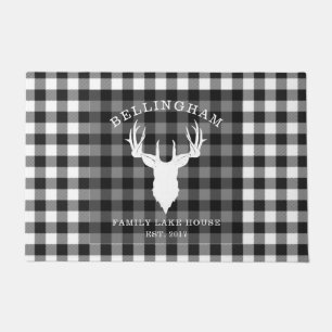 Familienname Schwarz-weiß Lake House Gingham Karie Fußmatte