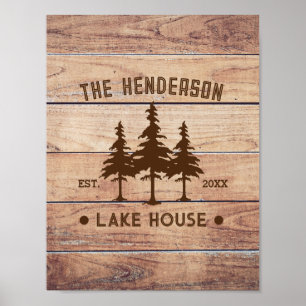Familienname Seehaus Kiefernbaum Holz Personalisie Poster