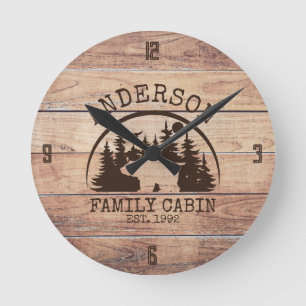 Familienname Seehaus Kiefernbaum Holz Personalisie Runde Wanduhr