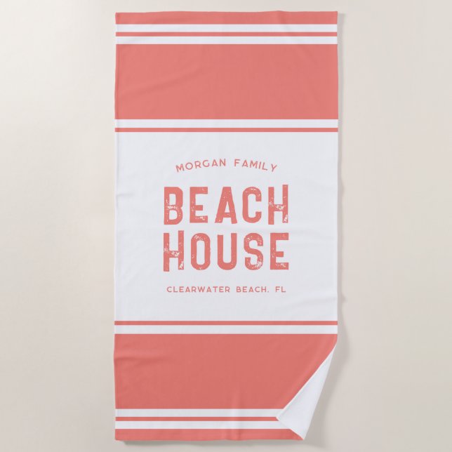 Familienname Sommerferien Beach House Strandtuch (Vorderseite)