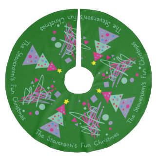 Familienname Spaß Weihnachten Bright Farben Bäume  Polyester Weihnachtsbaumdecke