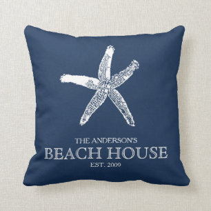 Familienname Starfish Navy Blue Beach House Kissen