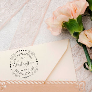 Familienname   Stilvolle, florale Rundrundung der  Gummistempel