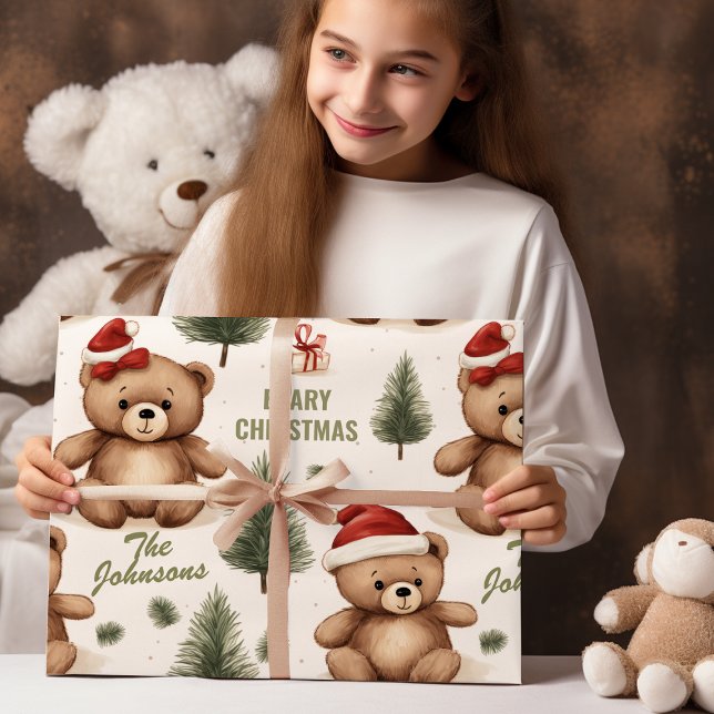 Familienname Teddy Bear Weihnachten Geschenkpapier (Von Creator hochgeladen)