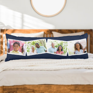 Familienname und 4 Foto Collage Blue Seitenschläferkissen