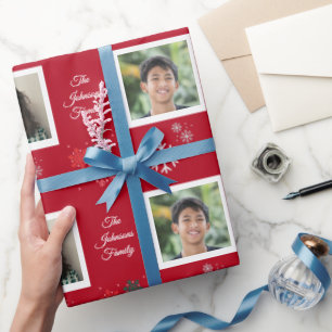 Familienname und 5 Foto Weihnachtsfest für Haustie Geschenkpapier