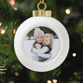 Familienname und Foto Weihnachten Keramik Kugel-Ornament