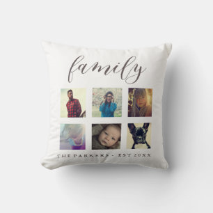 Familienname und Jahresabend für Fotosammlungen Kissen
