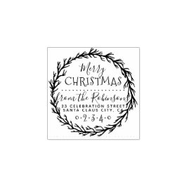 Familienname und Rücksendeadresse im Winter Branch Gummistempel