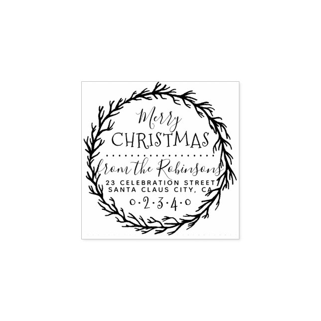 Familienname und Rücksendeadresse im Winter Branch Gummistempel (Prägung)