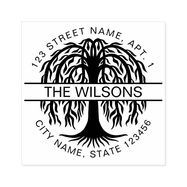 Familienname und Rücksendeadresse Willow Tree Gummistempel (Prägung)