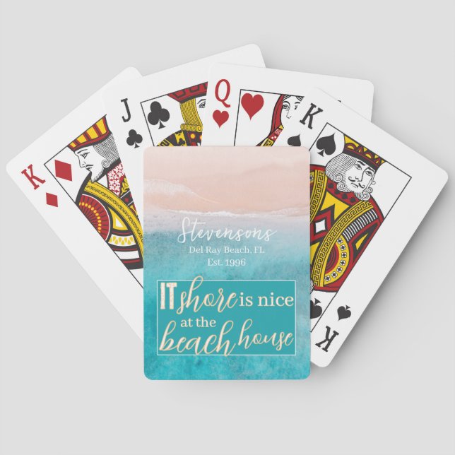 Familienname Vacation Beach House Einfache Skripte Spielkarten (Rückseite)