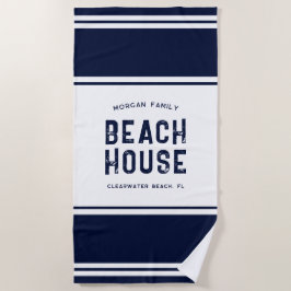 Familienname Vacation Beach House Navy Blue Strandtuch