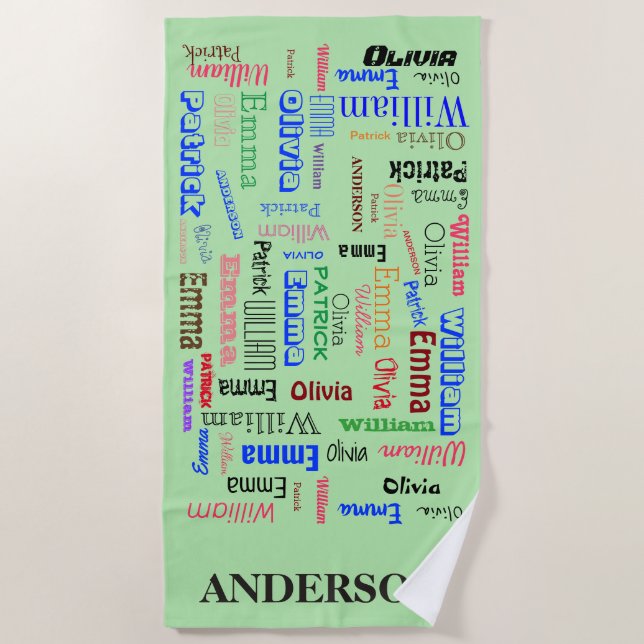 Familienname 🃏 Word Collage Strandtuch (Vorderseite)